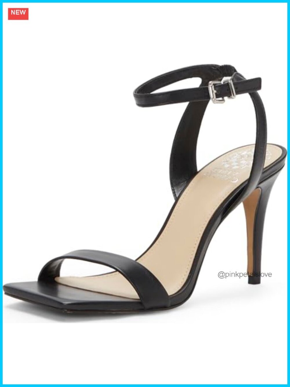 Saprenda High Heel Sandal Leather Square Toe Stiletto Ankle Strap